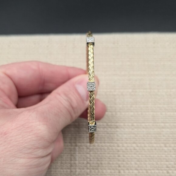 6.5 Inch Gold Over Sterling Silver Cubic Zirconia Gems Cuff Bracelet B873 - Picture 2 of 7